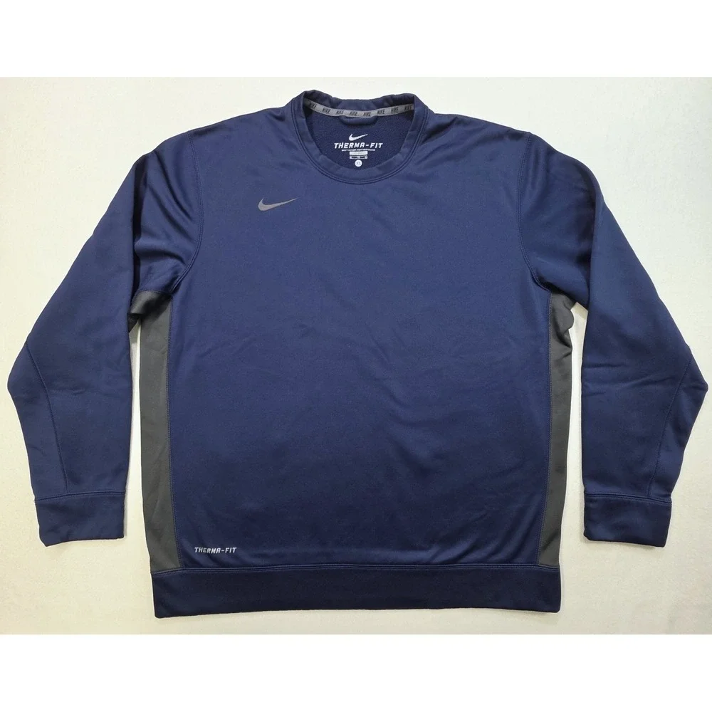 Nike Therma-FIT‎ Pullover Shirt Mens XL Long Sleeve Crew Blue Gray Fleece Lined